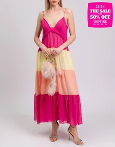 PVP €429 SIMONA CORSELLINI Maxi Vestido en Niveles IT42 US6 UK10 M Forrado Hecho en Italia - Imagen 1 de 10