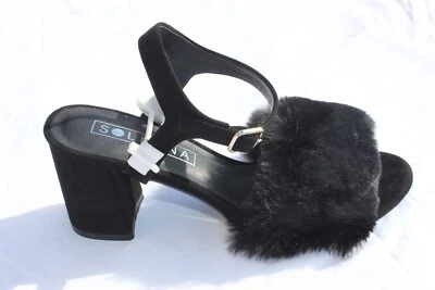 全新 SOL SANA REESE 3 英寸裹身麂皮绒块跟踝带连衣裙凉鞋黑色 — 第 1/4 张图片