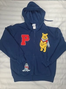 Winnie The Pooh Sweatshirt Mens Medium Blue Hoodie Full Zip Disney Logo - Picture 1 of 12