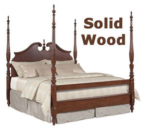 Traditional Cherry Mahogany 4 Post Rice Bed - Solid Wood - Split Pediment -Queen