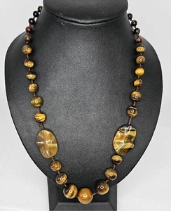 Natural Tiger Eye Graduated Necklace Gemstone Bead 53g Princess 19" 48cm Long - Picture 1 of 13