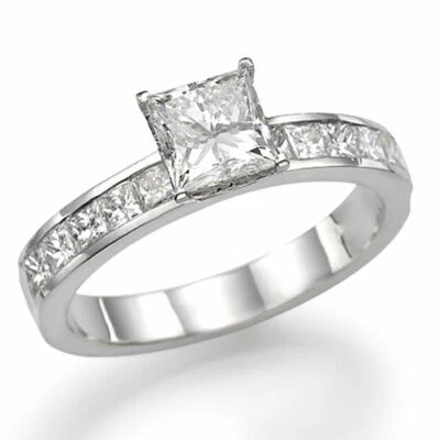 1 1/2 CT Genuine Diamond Engagement Ring Princess Cut H/VS2 18K White Gold - Image 1 of 3