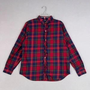 Vintage Ralph Lauren Shirt Womens Large Red Plaid Ruffle Cabin Feminine LRL - Picture 1 of 12
