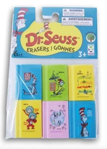 Dr. Seuss Book Erasers 6 ct Brand NEW Sealed - Picture 1 of 1