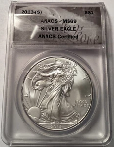 ANACS-MS69, 1 oz Fine Silver, Silver Eagle, 2013-(S) S$1 - Picture 1 of 3
