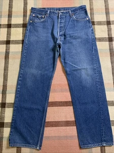 Levi's 501 Button Fly Denim Jeans Naturally Distressed Measure 35x30!!! 1485 - Picture 1 of 10
