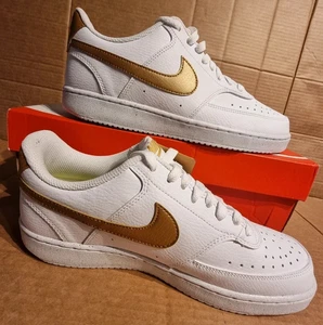 Nike Women's Court Vision Low Trainers in White/Gold - UK6.5 Casual Gym Shoes - Picture 1 of 12