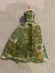 Vintage Barbie Clone Green Pattern Trim Party Strapless Dress 1960s - Picture 1 of 3
