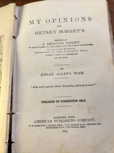 My Opinions and Betsey Bobbet's by Mrs. Allen (Marietta Holley) 1872 1st Ed. - Picture 1 of 8