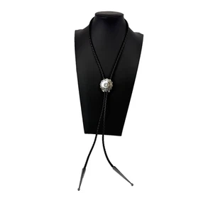 Vintage Bolo Tie Sterling Silver Concho Native American Leather Braided Cord 37" - Picture 1 of 8