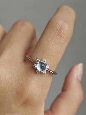Aquamarine snowflake design with cubic zirconia Adjustable silver  Plated Ring - Image 1 of 4
