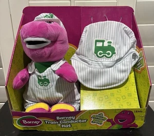 NEW Rare Fisher Price 12” Barney Train Conductor Plush Purple Dinosaur With Hat - Picture 1 of 3