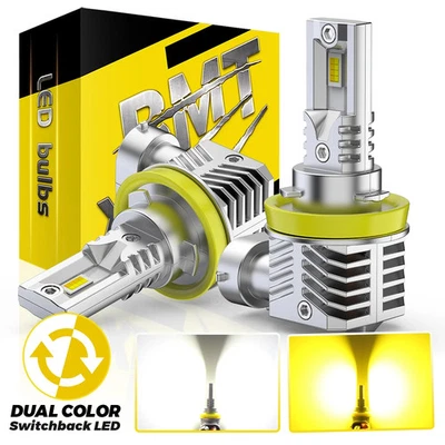 2Pcs Dual Color LED Bulbs Fog Light Head Light 1600LM Power Lamp Fanless 6500K - Image 1 of 4