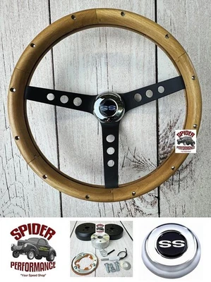1964-65 Malibu EL Camino Chevelle SS wood steering wheel 13 1/2" WALNUT BLK SPK - Image 1 of 4