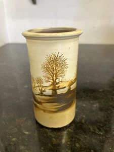 Vintage Studio Pottery Vase with Tree Landscape Design – Signed GR – 13cm - Picture 1 of 9