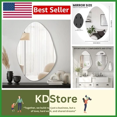 Modern Irregular Wall Mirror - 36x24 in, Frameless & Durable with Two-Way Han... - Image 1 of 4