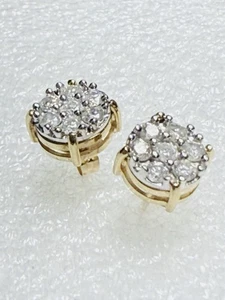 14K Solid Yellow Gold 1/2 Tcw. Natural Diamond Stud Earrings - Picture 1 of 13
