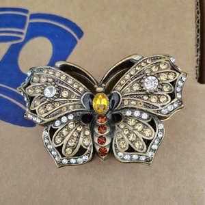 Enamel Metal Butterfly Shape Trinket Box Crystal Accents Magnetic - Picture 1 of 8