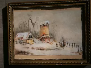 Peinture miniature Aquarelle Marine Paysage hivernal E de Martino Ancien - Imagen 1 de 9