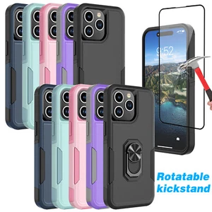 Custodia antiurto per iPhone 15 Plus Pro Max supporto anello armatura + vetro temperato - Foto 1 di 44