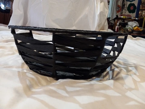 Black Bamboo And Metal Woven Round Basket Cover