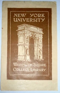 New York University, Washington Square College Library Bookplate  - Picture 1 of 2