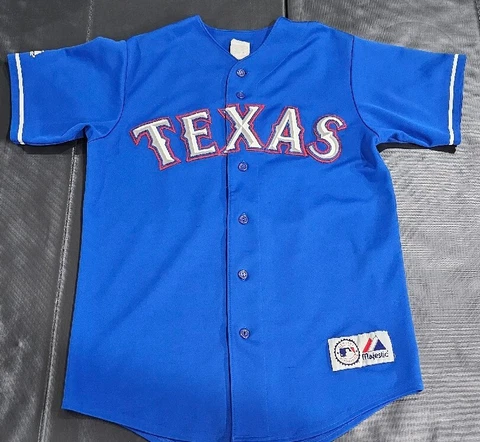 Texas Rangers Baseball Jersey Blue Majestic Michael Young #10 MLB Mens Medium Cover