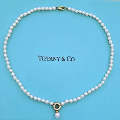 RARO Collar De Colección Tiffany & Co. Diamante Perla Akoya Golpeador Puerta Gota Foto 1 de 4
