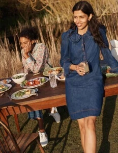 Worn Once Boden Collar Ruffle Statement MidVintage Denim Dress Size 12R RRP£95 - Picture 1 of 3