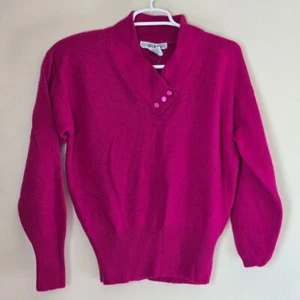 Maglione Segue rosa scollo a V bottoni taglia media lana di agnello angora VINTAGE - Foto 1 di 8
