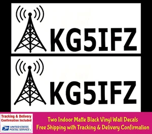 Radioaficionado Personalizado - Señal de Llamada de Radioaficionado 2 Calcomanías de Vinilo Negras Extraíbles para Interior - Imagen 1 de 4