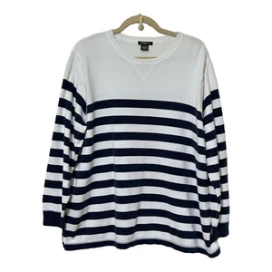 Eddie Bauer Women PLUS Stripe Sweater XXL Blue White Nautical Sailor Chic Cotton - Picture 1 of 14