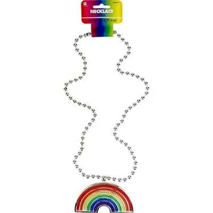 One (1) Rainbow Bling Silver Plastic Bead Necklace Party Mardi Gras Costume - Picture 1 of 1