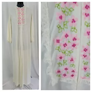 Vintage JCPenney cremefarbene Damenrobe mit rosa Blumenstickerei Größe M? - Bild 1 von 14