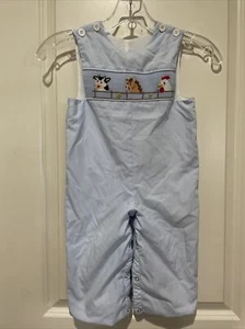 Remember Nguyen Jon Jon Long Romper Blue Smocked Farm Animals Baby 24 Months - Picture 1 of 5