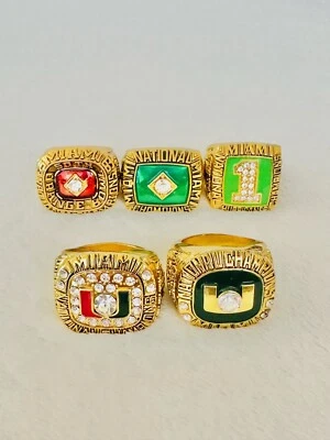 5 ШТ. Miami Hurricanes NCAA 18k GP чемпионское кольцо, ДОСТАВКА США 1983-2001 - Изображение 1 из 3