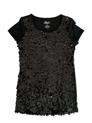 Camisa Circo Lentejuelas Mangas Cortas Pullover Negro Top Niñas Talla Grande L Foto 1 de 4
