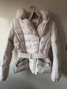 ADD DOWN Hooded Down Jacket Size 4 Beige/White - Picture 1 of 6