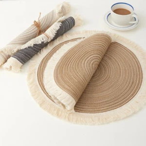 Round Tassel Woven Placemats Non-Slip Dining Table Mats Simple Classic Vintage - - Picture 1 of 15