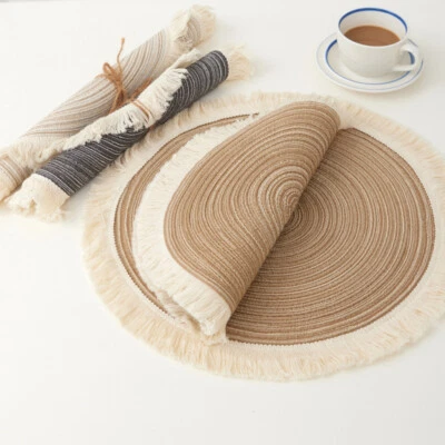 Round Tassel Woven Placemats Non-Slip Dining Table Mats Simple Classic Vintage - - Image 1 of 4