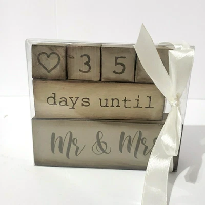 Wooden Block 6 Piece Wedding Day Countdown Calendar Engagement Gift - Image 1 of 4