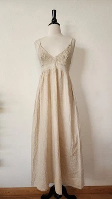 Maxi Vestido Anthropologie Nuevo Talla Pequeña Mezcla de Lino Romántico Coqueta Bolsillos Foto 1 de 4
