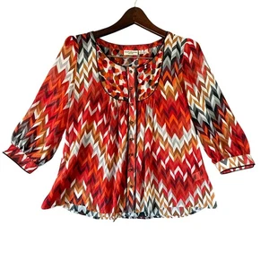 John Paul Richard Petite Blouse Top Chevron Print 3/4 Sleeve PM - Picture 1 of 8