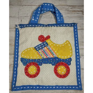 Vintage Quilted Handmade Stitched Roller Skate Child's Purse Bag Red Yellow Blue - Picture 1 of 8