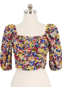Blusa recortada para mujer Dizzy Gal blanca con flores, mangas abullonadas, para mujer M - Imagen 1 de 19