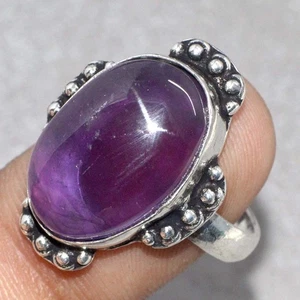 Natural Amethyst 925 Silver Plated Gemstone Handmade Ring US 7.5 MJ - Picture 1 of 3