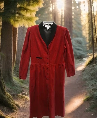 Vestido a Cuadros Vintage Talbots Negro Rojo Pana Cintura Caída Preppy Modesto Talla 12  Foto 1 de 4