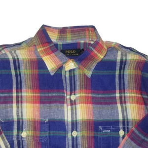 Camisa Polo Ralph Lauren Para Hombre Grande Multicolor A Cuadros Lino Abotonada Informal - Imagen 1 de 24