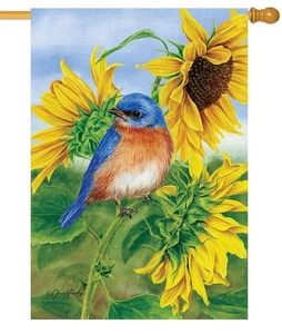 Bluebird Sunflowers House Flag - Picture 1 of 1