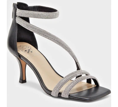 Vince Camuto Women Size 39/8 Arklin Pavé Crystal Heeled Sandal Black Lux Holiday - Image 1 of 4